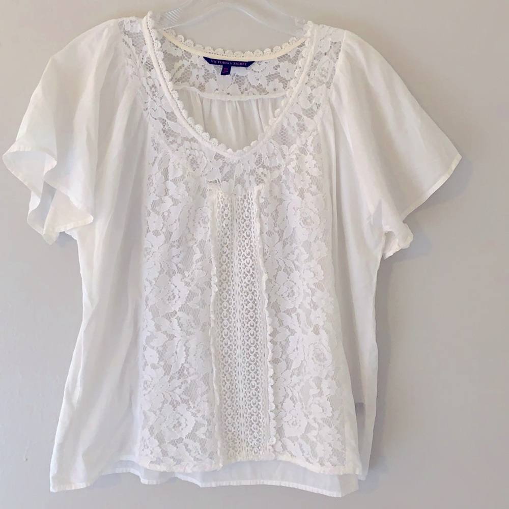 Victoria’s Secret Lace V-neck Short Sleeve Blouse